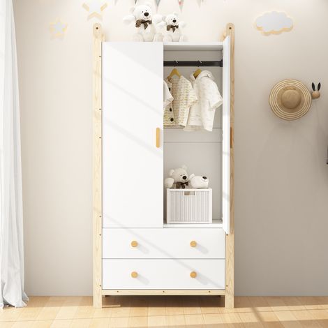 Armoire 89,6x44x180,5 cm en bois et blanc avec 2 tiroirs, pour petit espace – MEUBLIV (1/5)
