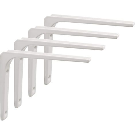 Support mural pour étagère, 4 supports métalliques, 150 mm x 125 mm, support robuste, adapté à la décoration murale de cuisines industrielles et au montage mural de radiateurs (blanc). (1/5)