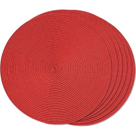 Juego de 6 manteles individuales redondos tejidos - lavables - antideslizantes - 38 cm - Beige (1/5)