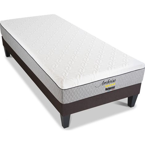 BELLECOUR LITERIE Pack AMBOISE 90x190 cm Matelas Mémoire de forme + Sommier Bois + Protège matelas anti punaise (1/5)