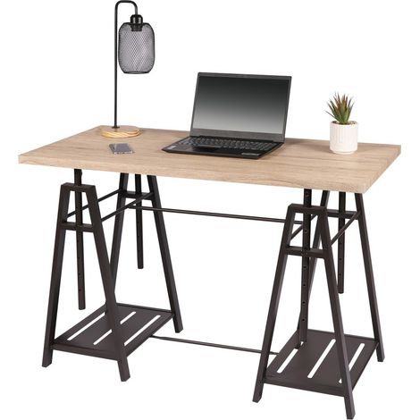 Bureau design architecte collection DARYL – Dimensions 120x59x75 cm, coloris chêne clair et pieds en métal noir