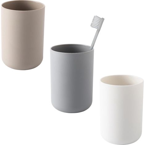 Lot de 3 gobelets de salle de bain 300 ml blanc/gris/marron, pour brosses à dents, enfants et adultes (1/5)