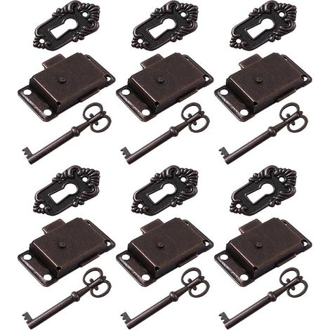 6pcs Vintage Meubles serrures archi métal armoire serrure pour les boîtes à bijoux coffres et armoires décoration et latch remplacement (1/5)