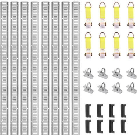 VEVOR Kit de rails dearrimage E-Track, 24PCS 1524 mm, avec 8 rails acier, 8 joints toriques, 8 attaches avec anneau D, accessoires de fixation polyvalents pour motos, cargo, velos, charge de 907 kg