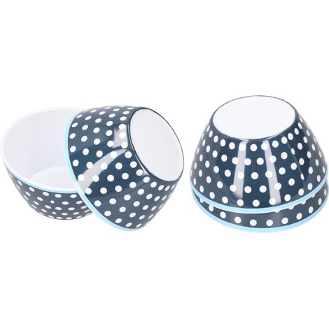 Ensemble de 4 bols à salade de 15 cm (6 po) en porcelaine imitation, à pois bleu foncé. (1/5)