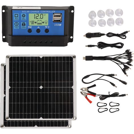 Kit de panneau solaire 50 W avec contrôleur de charge solaire 60 A et 2 ports USB pour camping-car et autres véhicules de loisirs en cas de panne de courant. (1/5)