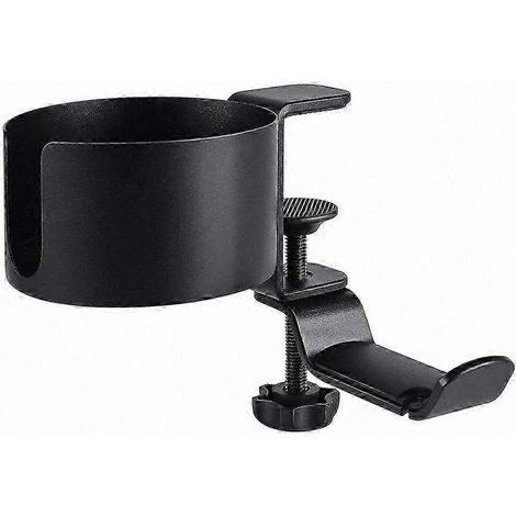 Porte-gobelet de bureau 2 en 1 avec crochet pour casque audio - Support anti-déversement en métal et support pour casque gaming - Solution gain de place pour le bureau et la maison (1/5)