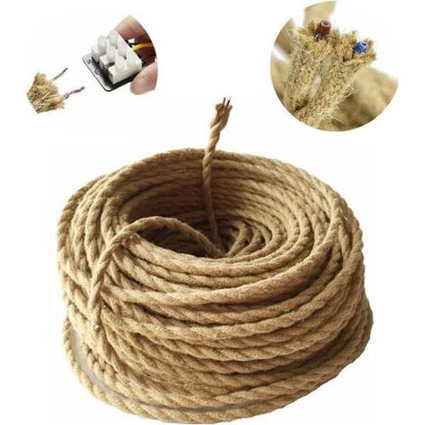 10 m Fil électrique 2 brins Corde vintage Cordon d'éclairage Fil de lin recouvert de cuivre Rétro Corde industrielle tressée pour lampe suspendue DIY Zhuoxuan (1/4)