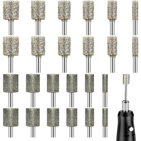 24 Stück Diamant Fräser Set, 60/150 Grit Diamant Frässtifte Schleifstifte, Diamants Frässtifte mit 1/8" Schaft Schleifaufsätze für Dremel Rotationswerkzeug für Stein, Glas, Keramik, Schleifen (1/5)