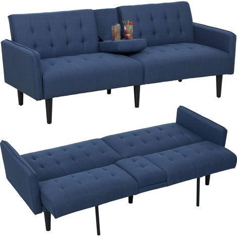 Dark Blue Three-Seater Sofa Bed with Cupholders for Ultimate Comfort and Style in Your Living Room