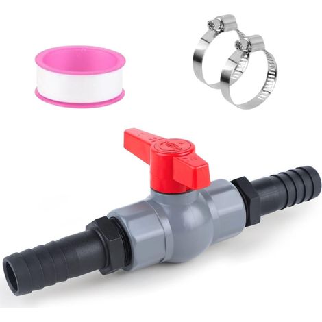 Robinet à boisseau sphérique en PVC avec connecteur de tuyau, vanne d'arrêt de 32 mm avec embout de tuyau de 25 mm, idéal pour la piscine, la construction de bassins et l'arrosage – Valve (1/5)