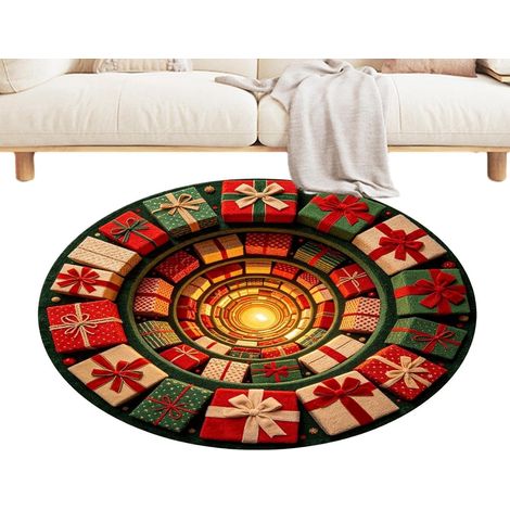 CCYKXA Weihnachtsteppich fürs Wohnzimmer, runder Teppich mit Illusionseffekt, 80x80 cm, Weihnachtsteppich fürs Wohnzimmer, Weihnachtsteppich (1/5)