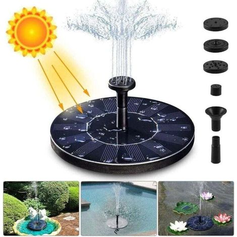 Solar-Springbrunnenpumpe, 1,4 W 150 l/h Solarwasserpumpe (70 cm max.) + 4 Düsen, Mini-Solarpumpe für dekorative Gartenteichbrunnen (keine Batterie oder Stromanschluss erforderlich) (1/4)