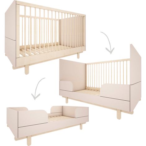 Lit évolutif bébé 70x140 cm en panneaux MDF stratifiés – Bois de hêtre – Vernis à base d'eau – Sommier réglable en 3 hauteurs (1/5)