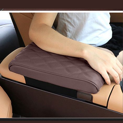 Housse de boîte à accoudoirs de siège en cuir PU confortable au toucher, coussin d'accoudoir universel pour console centrale de voiture couleur café (1/5)