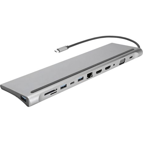 Una docking station USB-C che supporta la ricarica rapida PD, migliorando la connettività e il trasferimento dati ad alta velocità, è dotata di una porta Gigabit Ethernet, un lettore di schede e un ja (1/4)