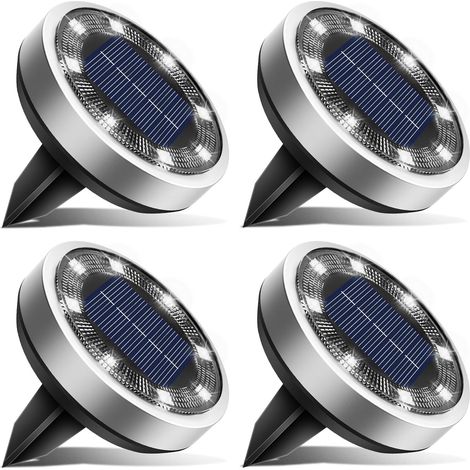 Lot de 4 Lampe Solaire Au Sol, 8 LED Jardin Exterieur Solaire Etanche IP65 Lumiere Solaire, Spot Solaire Extérieur pour Chemins Pelouse Terrasse Allée Cour Piscine, Blanc Froid (1/5)