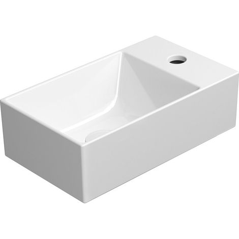 Lavabo KUBE X en céramique 40x23cm, droite/gauche, blanc ExtraGlaze (1/5)