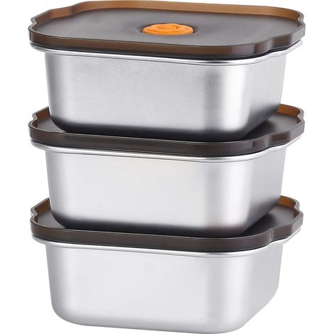 Juego de 3 recipientes apilables, libres de BPA y herméticos de acero inoxidable (450 ml cada uno), aptos para congelador. (1/5)