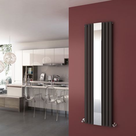 ELEGANT Central Heating Radiator 1800 x 500mm Vertical Anthracite Oval Column Panel Heating with Mirror (1/5)