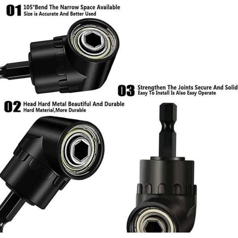 Adaptateur De Douille À Angle Droit - 105° - Rallonge Flexible Pour Perceuse - 1/4 Pouces 3/8 Pouces 1/2 Pouces - Adaptateur Rotatif À Impact 360° - Lot De 4 Pièces (1/4)