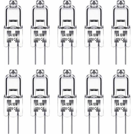 royaluxe -Ampoule Halogene G4, Ampoule G4 12V 10W, blanc chaud 2800K, 150LM, LampeHalogene G4, Lampe à Capsule Transparente, paquet de 10 (1/5)