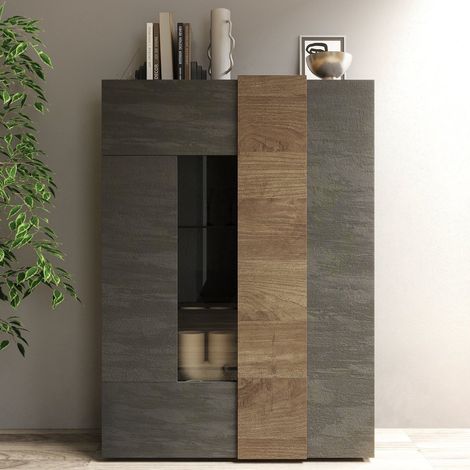 Vetrina Valdagno, Mobile Espositore 8 Ripiani, 2 Ante Made in Italy, 10 Vani, 121x44x169h cm Marrone Noce (1/4)
