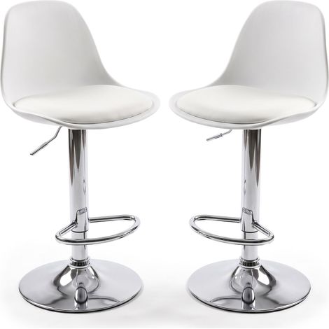 Relaxdays Bar Stools Set of 2, height-adjustable, swivel, backrest & footrest, faux leather, metal, white (1/5)