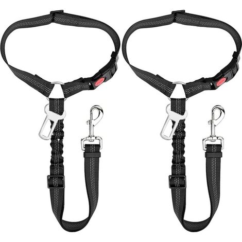 2 pièces Laisse Voiture pour Chien - Ceinture sécurité pour Chien Voiture - réglable Harnais Chien Voiture avec élastique et Mousqueton - Laisse de securite Voiture pour Tous Chiens et Chats (1/5)