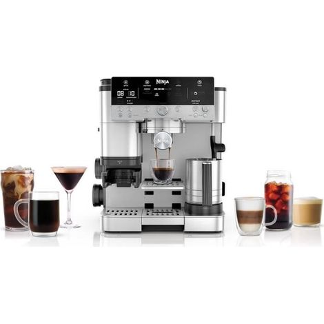 Ninja – Cafetière à dosettes en acier inoxydable – 25 réglages de mouture – Pression 9 bars – Réservoir 2L – Buse vapeur – Puissance 1650W