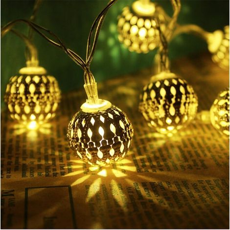 Guirlande Lumineuse - Boules Métalliques Creuses - 20 LED Blanc Chaud - 3,5 M - Branchement Secteur - Commande avec 8 Modes - Fil Transparent - Pour Intérieur Extérieur (1/5)