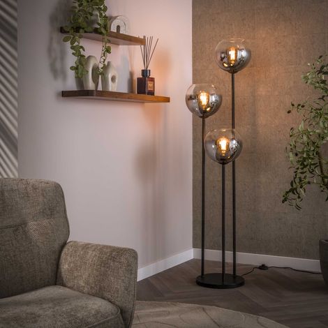 Modern Stehlampe Arvo 3-flammig schwarz mit Metallschirm