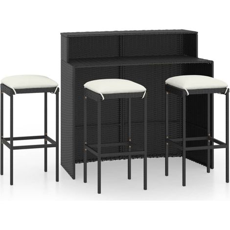 vidaXL Set Bar da Giardino 4 pz con Cuscini Nero (1/5)