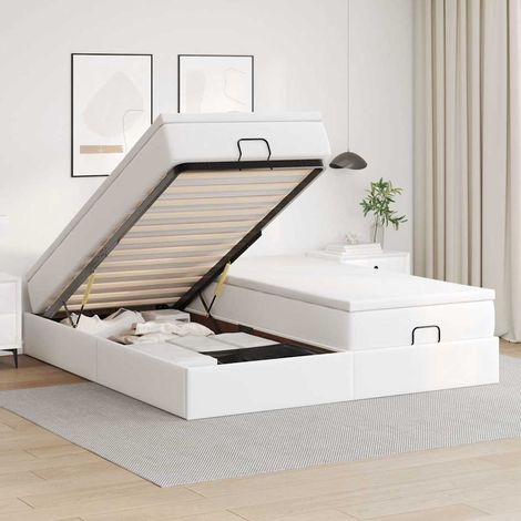 Ottoman-Bett mit Matratzen Weiß 200x200 cm Kunstleder (1/5)