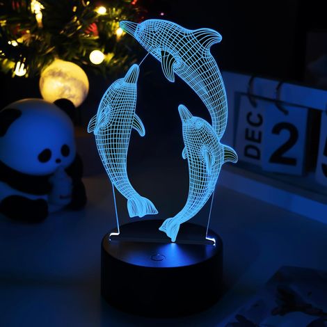 Delfin-Nachtlicht, 3D-Effekt, 16 Farben, Touch-Steuerung, USB, Batteriebetrieben, Kinderzimmer (1/5)