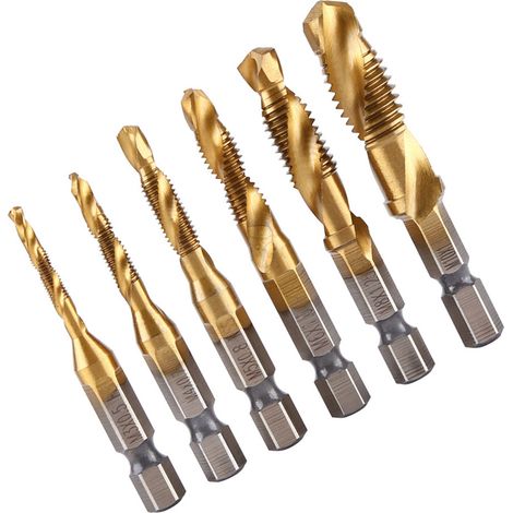 6 forets-tarauds HSS revêtus titane, filetage métrique M3-M10, queue hexagonale 1/4", lot de 6 pièces (1/5)