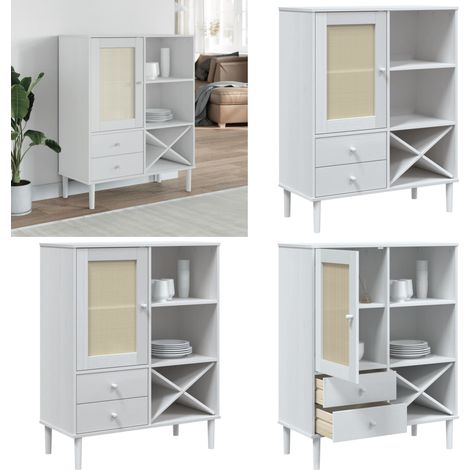 Highboard SENJA Rattan-Optik Weiß 90x40x112 cm Kiefernholz - Hochboard - Wohnzimmermöbel - Regal - Sideboard - Eiche - Home & Living (1/5)