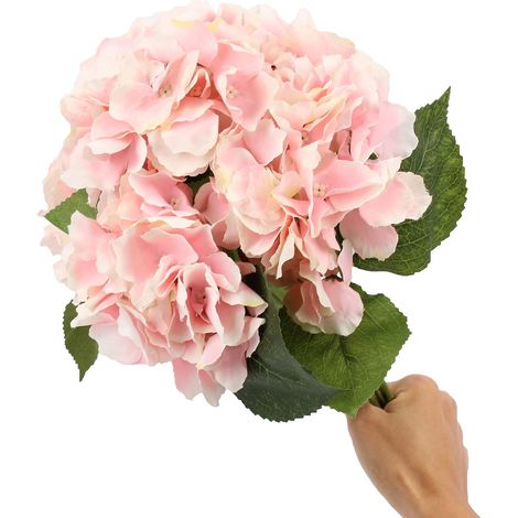 Lot de 2 hortensias artificiels en soie - pour bouquets de fleurs, décoration intérieure, mariage, centre de table, décoration de fête (rose)-AquaForge (1/5)