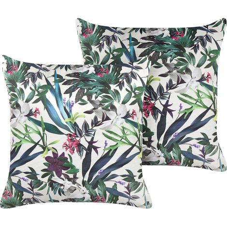 Set of 2 Decorative Cushions GASTERIA Velvet 45 x 45 cm Green Plant Pattern (1/5)