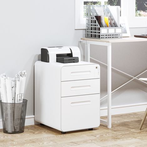 Cajonera de oficina móvil 39x48x59 cm de acero blanco con 3 cajones - MEUBLIV (1/5)