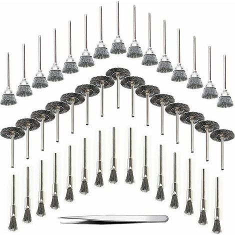 45 Pièces Outil de Perceuse à Bois Brosse Métallique Fil d'Acier Inoxydable Brosse de Perceuse Rotative en Métal, Argent (Acier Inoxydable) (1/4)