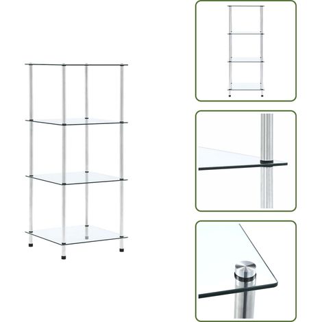 Étagère 4 niveaux Transparent 40x40x100 cm Verre trempé - Bibliothèque Design - Étagère Vitrée - Meuble Rangement - Bibliothèque Moderne - Étagère Transparente