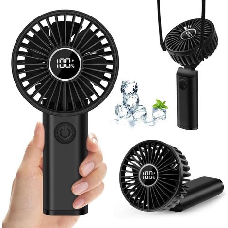 Mini Ventilateur Portable, 3600mAh USB Ventilateur de Poche Rechargeable, Petit Ventilateur a Main avec 3 Vitesses, Portatif Electrique Fan de Bureau à Pile Silencieux avec Batterie Externe, No (1/4)
