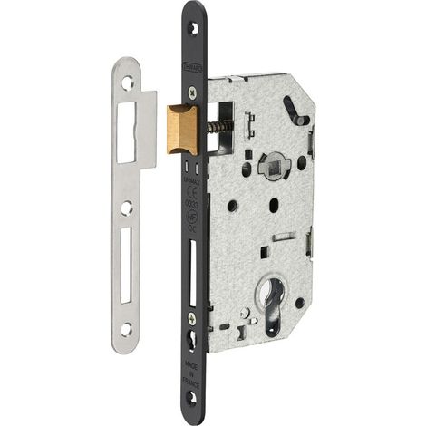 Serrure monopoint encastrée Unimax CE NF QC – Axe 50mm, entraxe 70mm, têtière noire, pêne en acier zingué – Pour portes d'entrée - axe50mm (1/4)