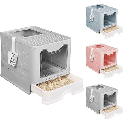 Maison de Toilette,Bac à litière fermé pour Chat Maison de Toilette Pliable Double Porte battante et supérieure + Pelle + tiroir à litière Nettoyage Facile,38x41x51cm,Nettoyage Facile (1/5)