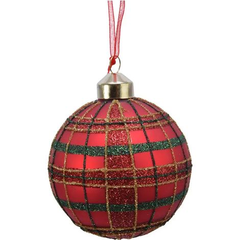 Sfera natalizia in vetro rossa a scacchi Ø8 cm (1/3)