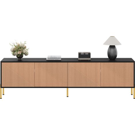 CHICFURN Mueble TV con almacenaje 179x35x53,5 cm negro y natural, 4 puertas, patas doradas (1/5)