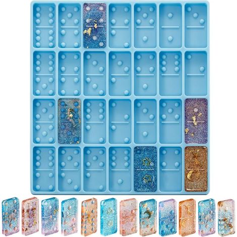 Molde de dominó para resina epoxi Molde de silicona para colgante 28 cavidades Herramienta para pastel de chocolate (1/5)