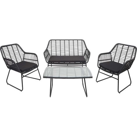 [NON UTILIZZATO] Set salotto giardino esterno salottino HHG-947a polyrattan antracite cuscini antracite