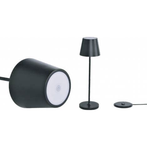 V-TAC VT-7522 LED-Tischleuchte 2 W warmweiß 3000 K mit 4400 mA Akku, kabelloses Laden, EIN/AUS-Taste, dimmbar, Touch-Farbe, Schwarz, IP54 – SKU 7652 (1/5)
